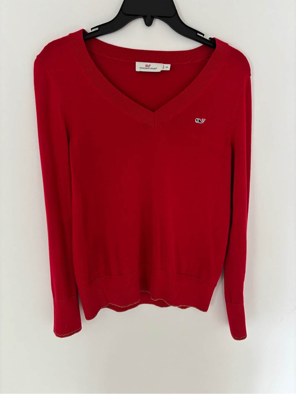 Vineyard Vines Women's Red V-Neck Sweater with Whale Logo